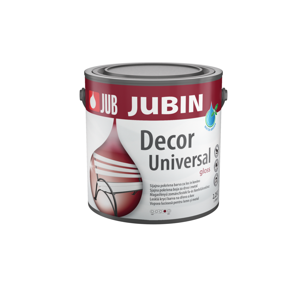 JUBIN Decor Gloss 2.25 L – univerzalna visokosijajna barva za notranjo in zunanjo uporabo